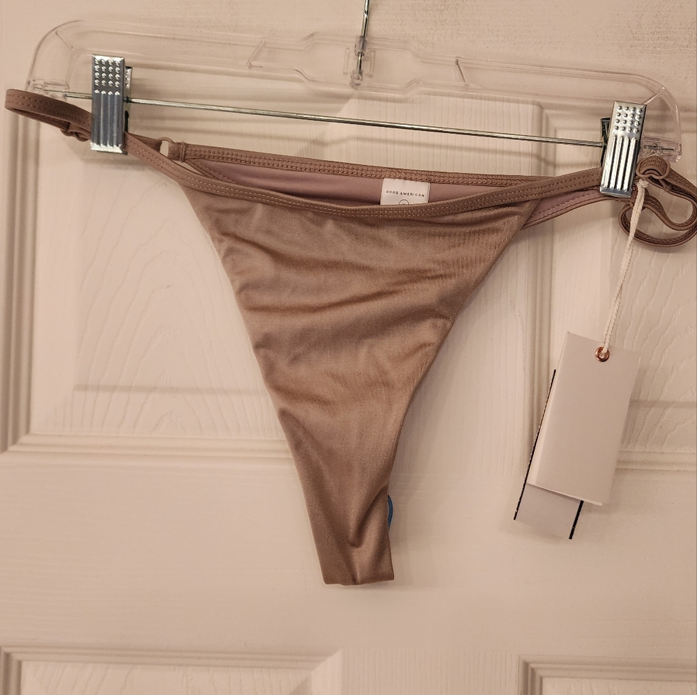 Good American Shine Perfect Fit Thong Bikini Bottoms in Mink Size 3/Large - Picture 2 of 9
